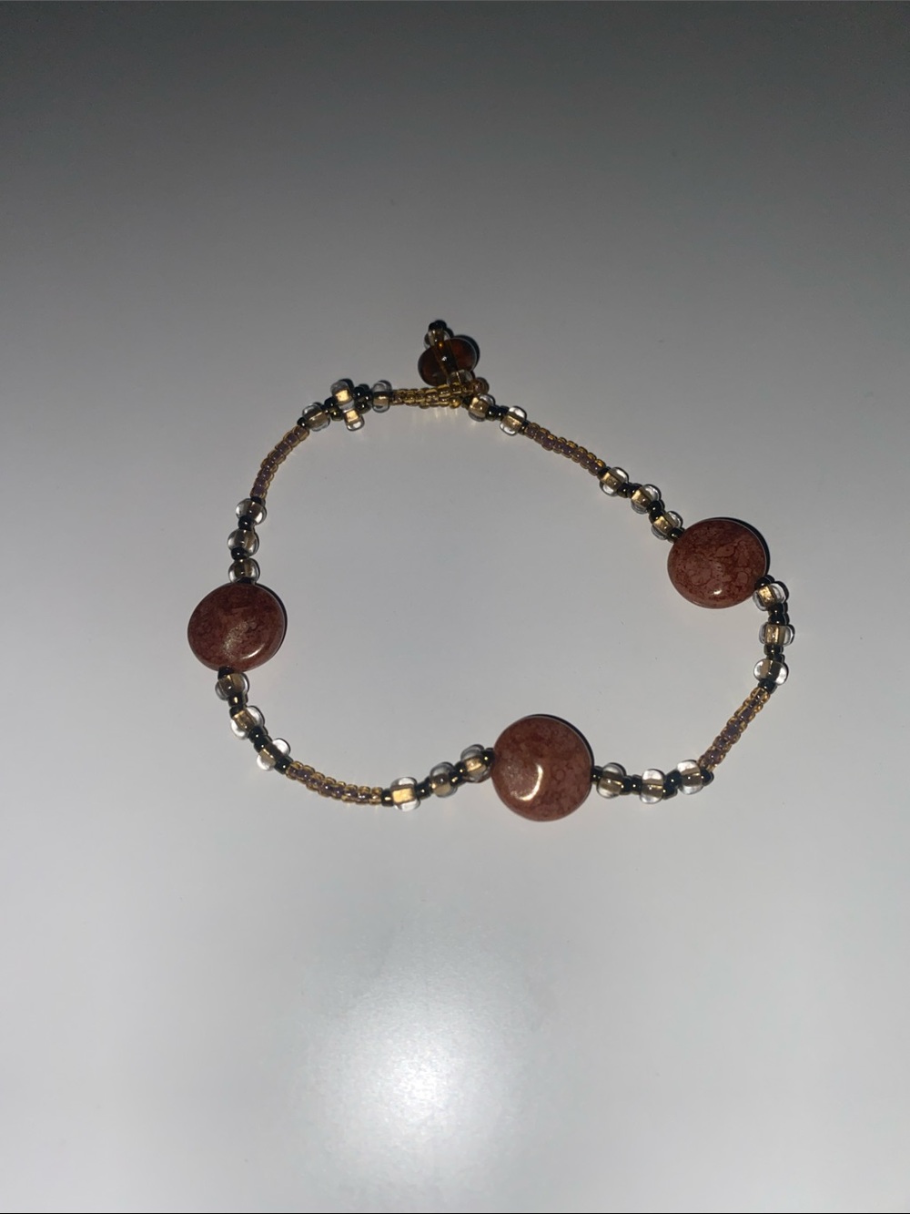 Brown Beaded Bracelet with Round Stone Accents